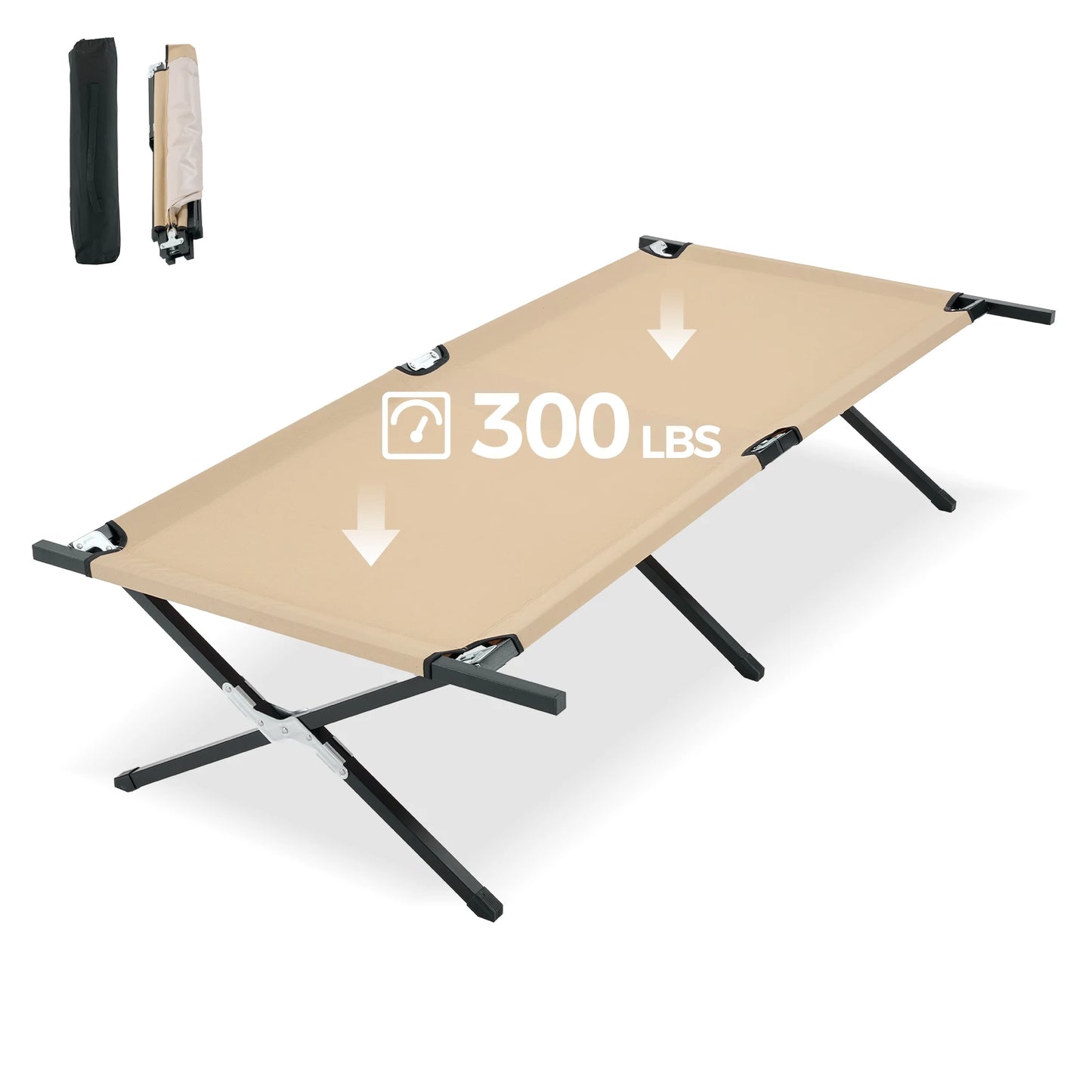 JHK Portable Folding Camping Cot Lounge Chair With 300 Lb Capacity