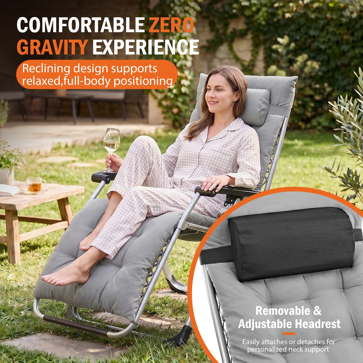 JHK Zero Gravity Reclining Camping Lounge Chair With Cup Holders