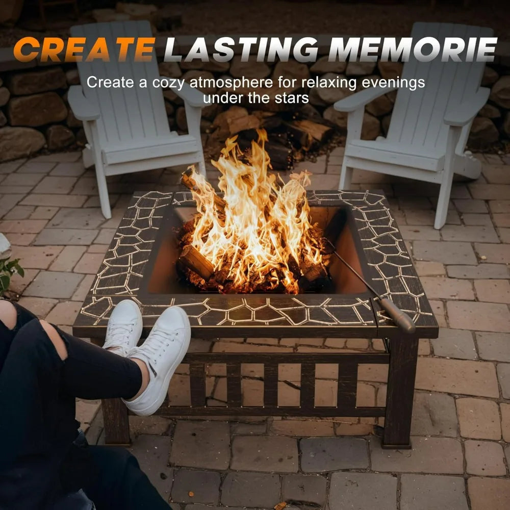 Outdoor Metal Fire Pit Table With Waterproof Cover For Patio