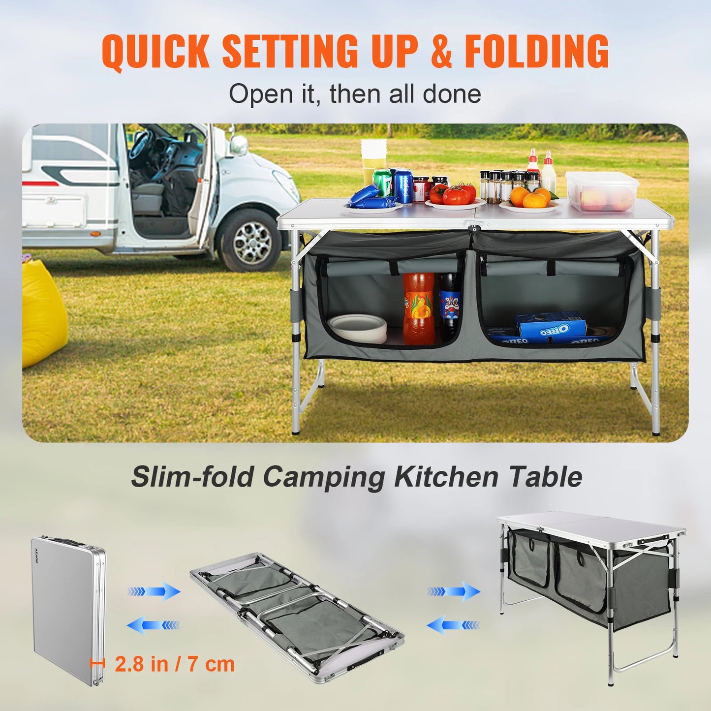 VEVOR Camping Folding Kitchen Table Quick Setup for Outdoor Cooking