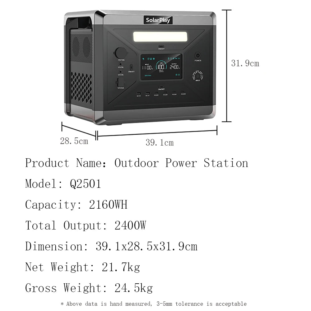 Solarplay Q2501 Q2402M Portable Power Station LiFePO4 Battery Solar Generator