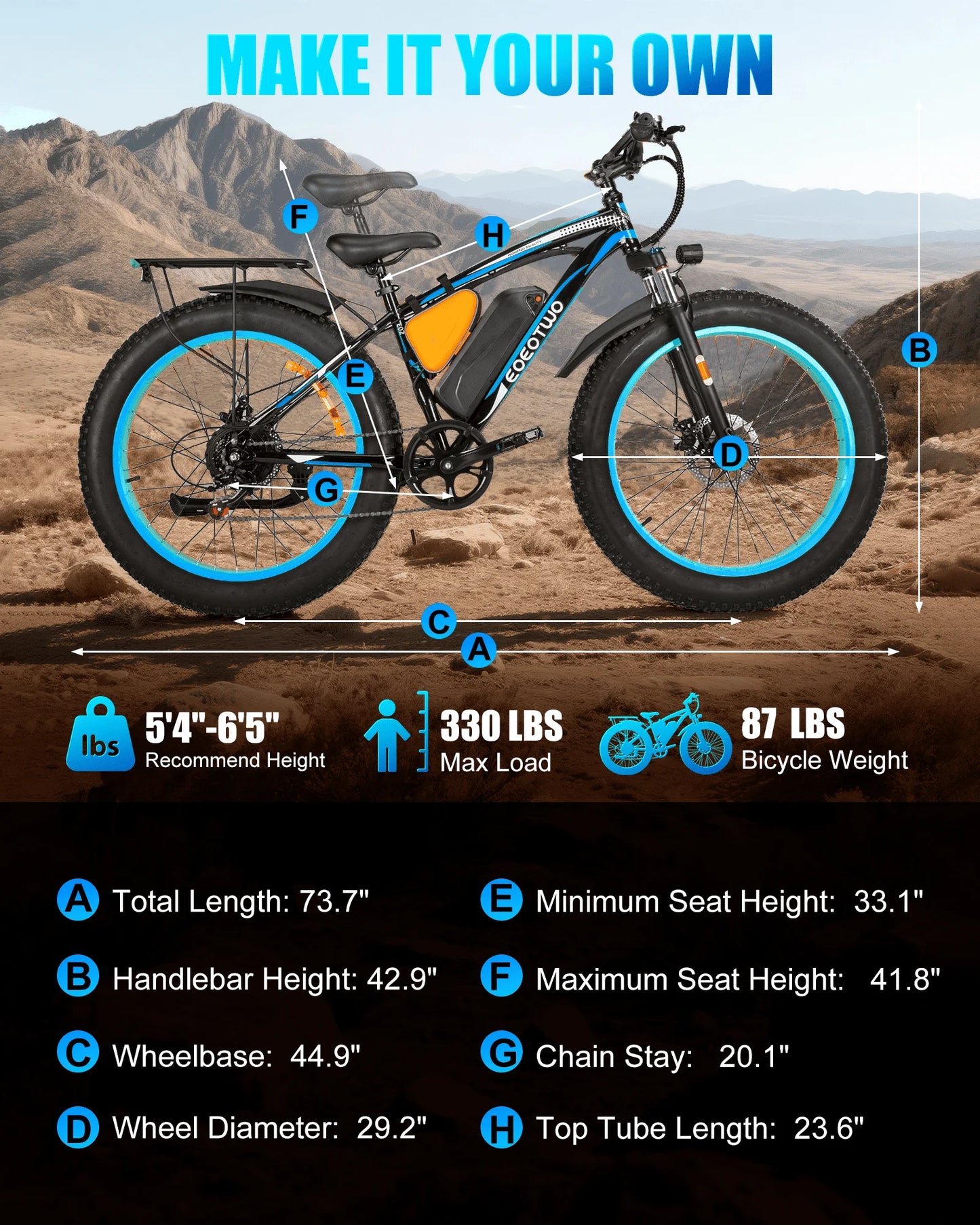 EOEOTWO Electric Fat Tire Bike 1500W Peak With 960Wh Battery