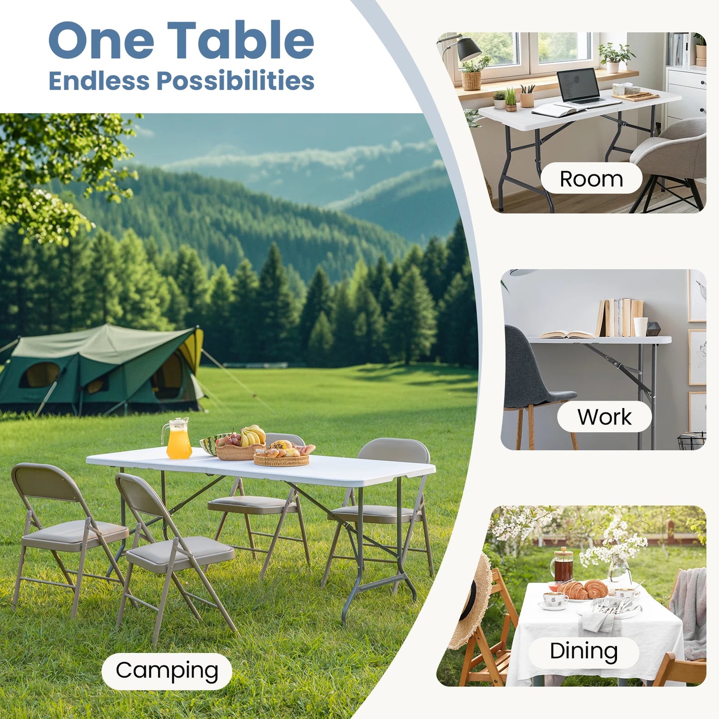 JHK Heavy Duty Portable Folding Camping Table With Carrying Handle
