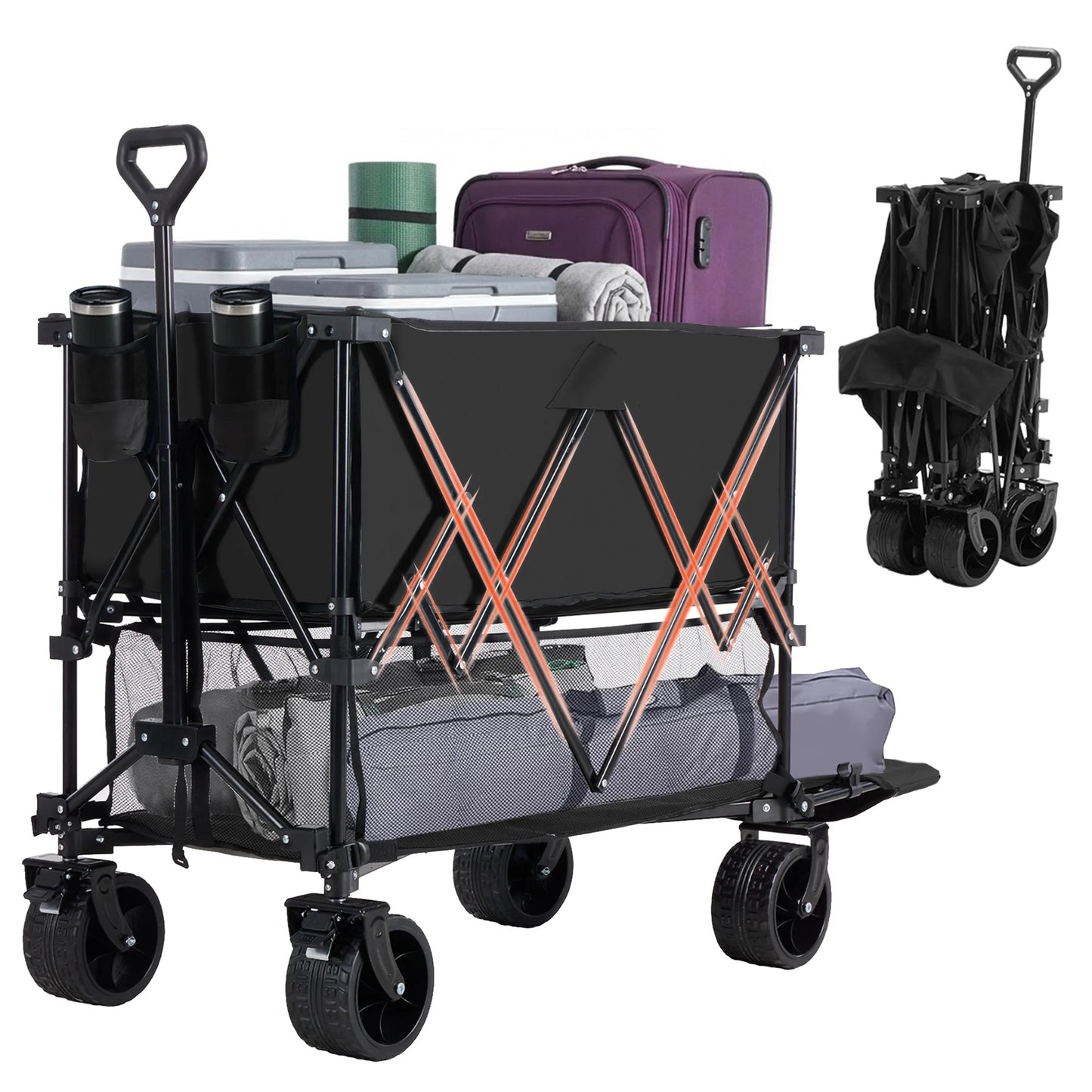 JHK Double Decker Garden Wagon Cart Outdoor Collapsible