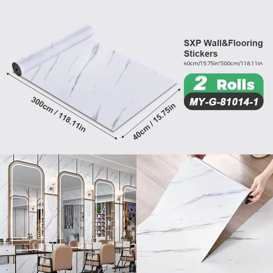 2 Rolls Self-Adhesive Wall and Floor Sticker Peel and Stick 15.75x118.11inch Wood Grain and Marble Design Wallpaper Sticker