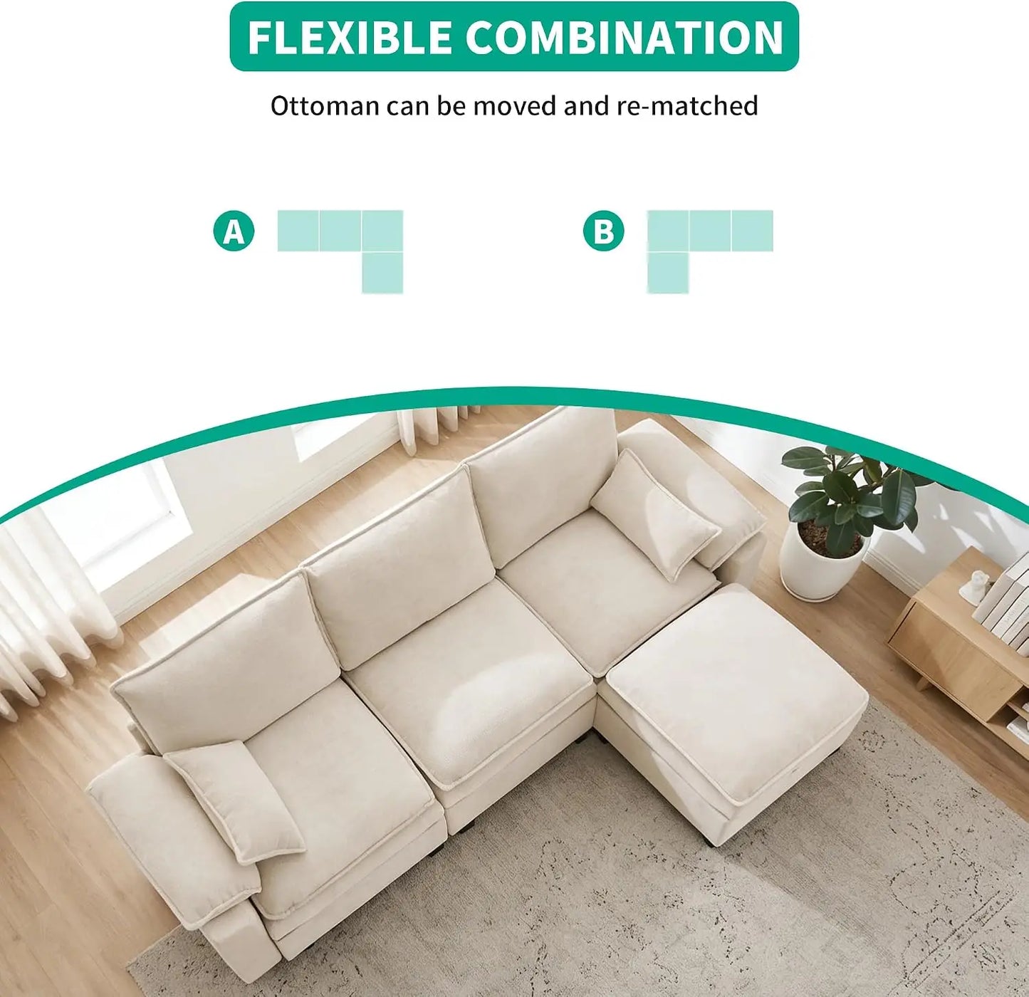 Cloud Chenille U Shaped Modular Sectional Sofa For Living Room