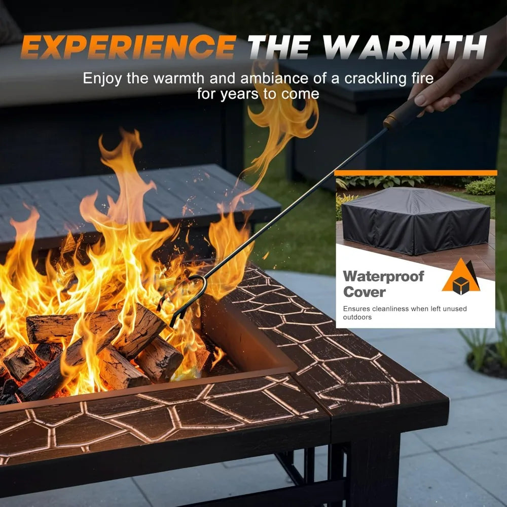 Outdoor Metal Fire Pit Table With Waterproof Cover For Patio