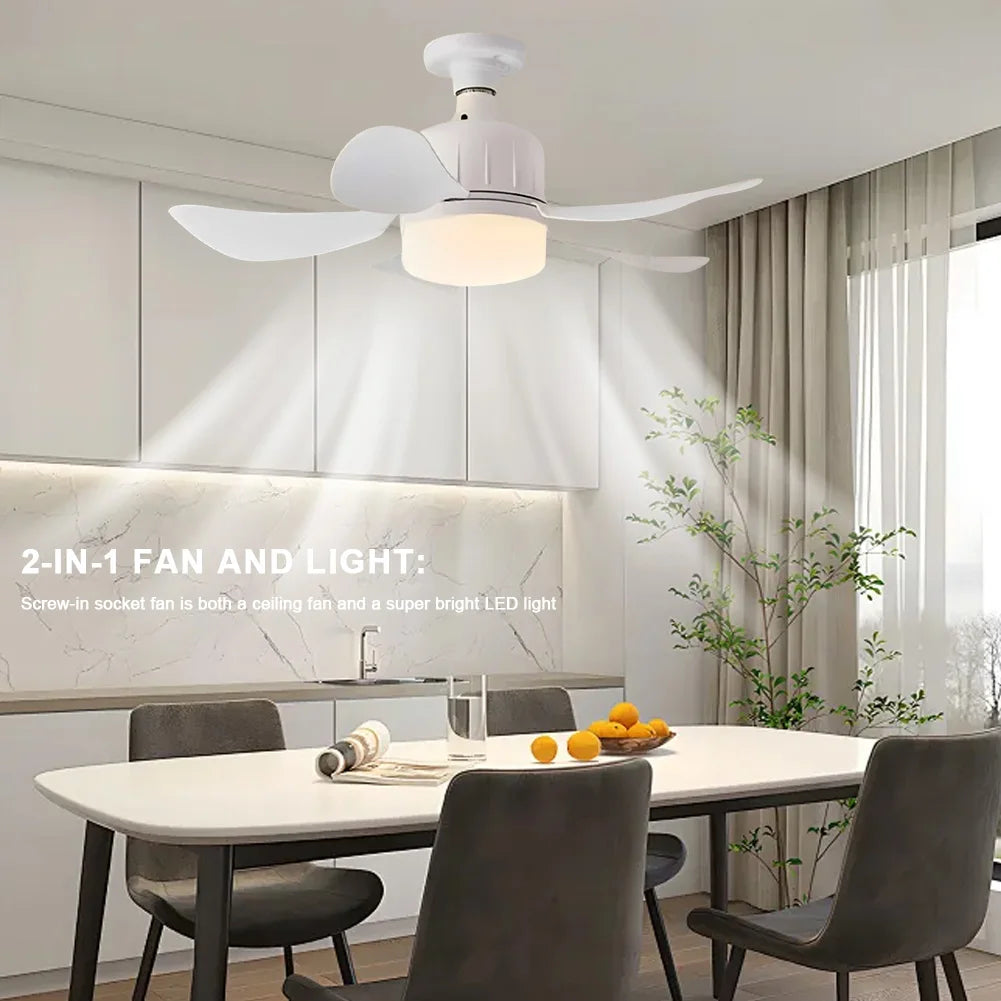 Indoor Ceiling Fan Light 17.7 Inch Ceiling Fan Lamp E27 Base 3 Speeds Light Bulb Fan with Socket for Bedroom Living Room Balcony