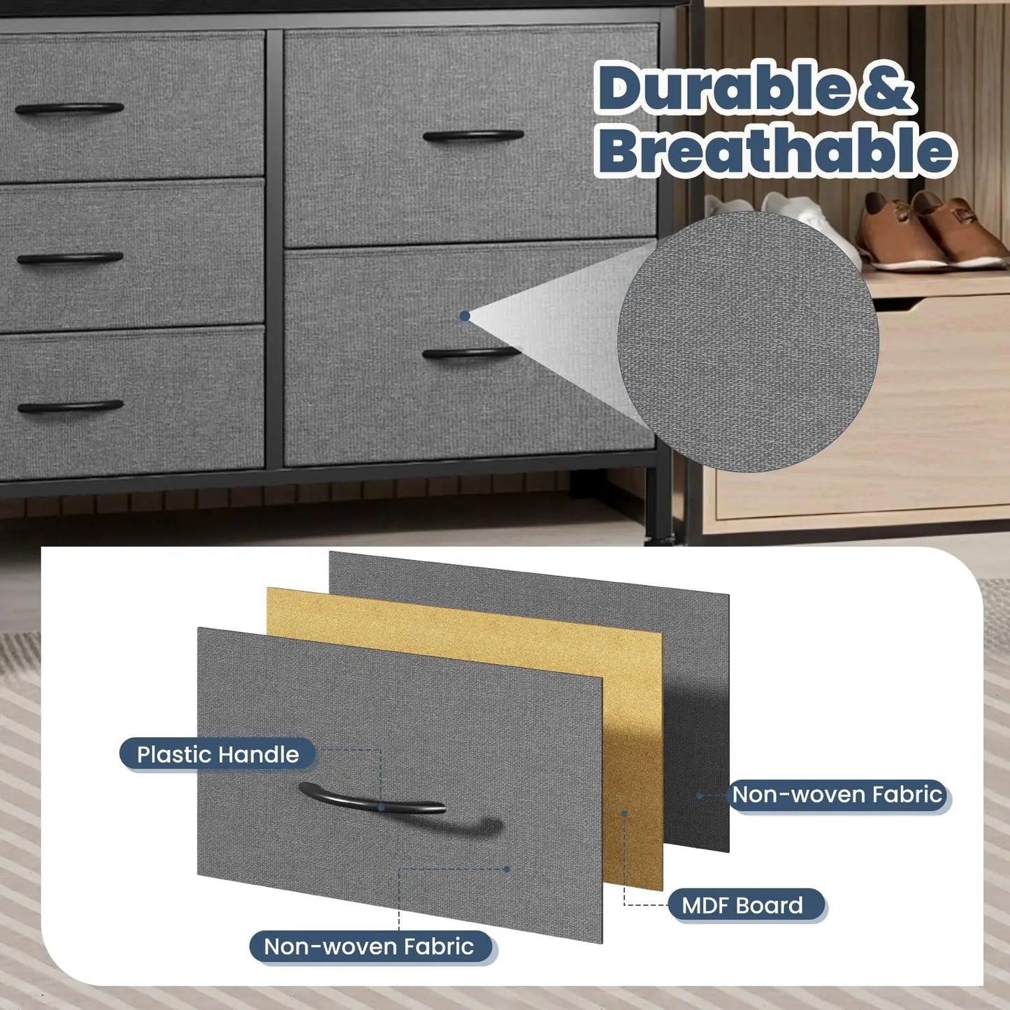 JHK 5 Drawer Dresser With Metal Frame For Bedroom Living Room Storage