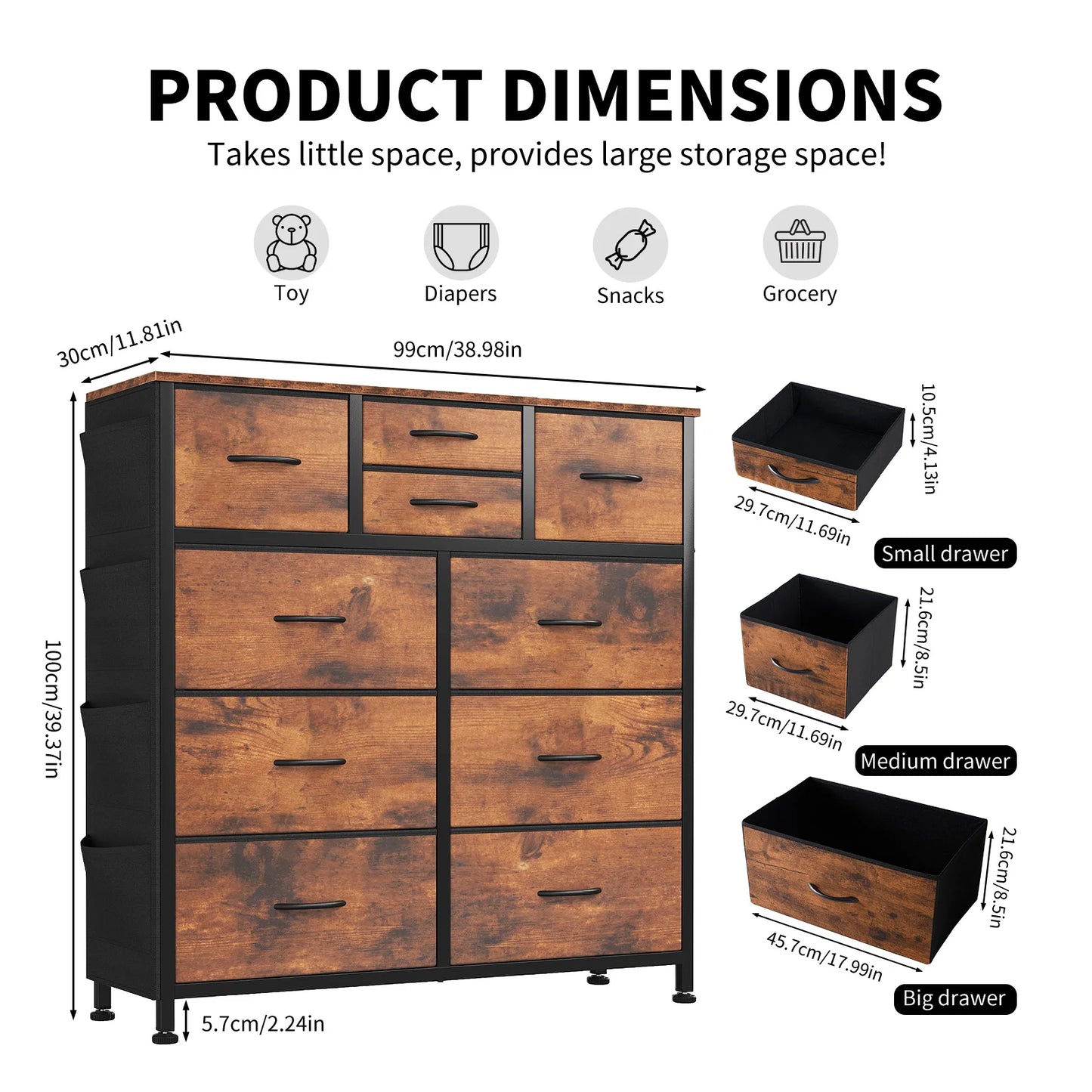 JHK Living Room Fabric Drawers Cabinet With Steel Frame Organizer