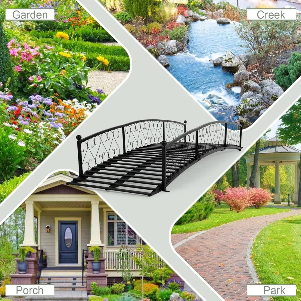Metal Garden Bridge Durable Footbridge With Siderails