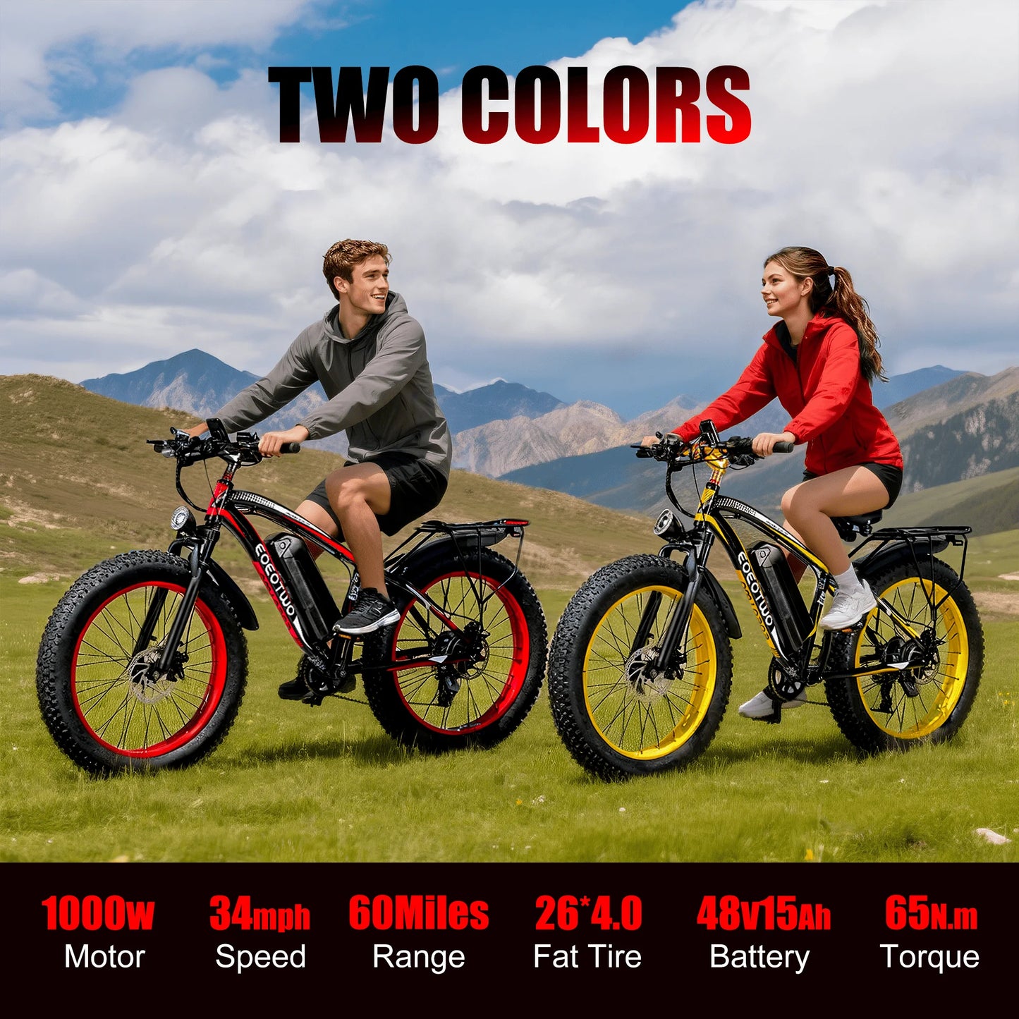 EOEOTWO 34MPH 1500W Electric Fat Tire Ebike With 48V 15Ah Battery