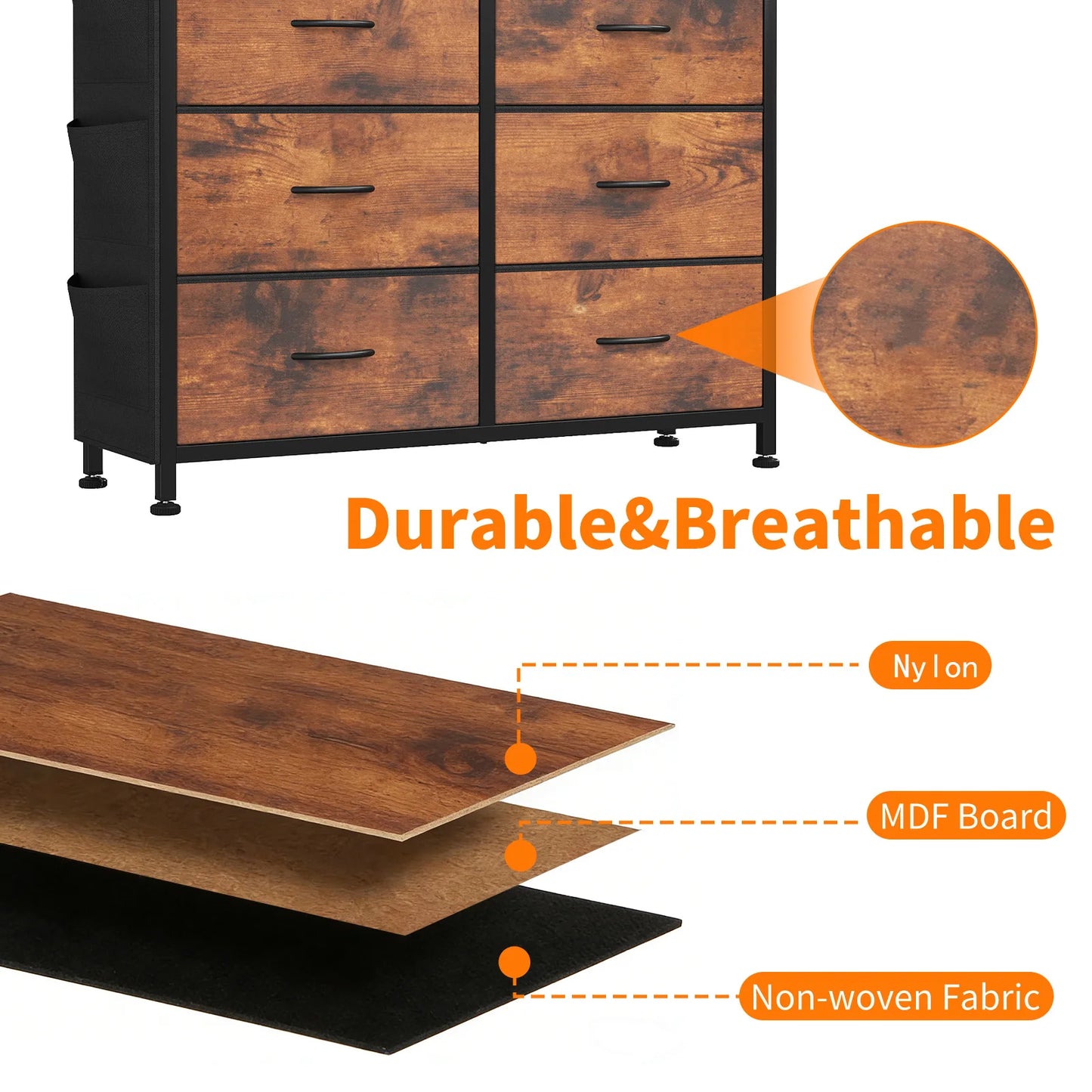 JHK Living Room Fabric Drawers Cabinet With Steel Frame Organizer