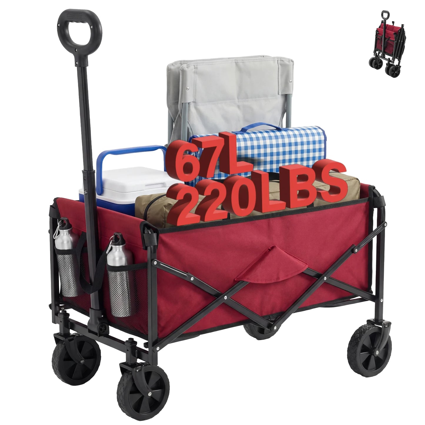 JHK Heavy Duty Collapsible Wagon Cart With Wheels 220 Lb