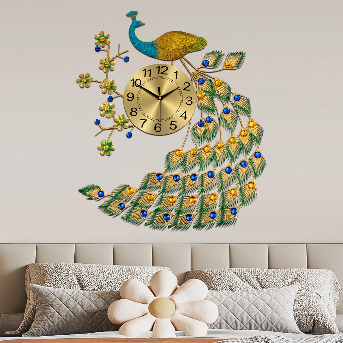 Peacock Wall Clock Modern Acrylic Digital Timepiece For Living Rooms