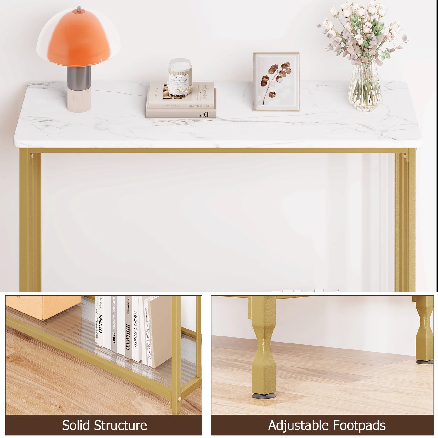 Console Table Sofa Tables Narrow Entryway Table with Glass Shelf Metal Frame 33.5” Behind Couch Table for Hallway Living Room