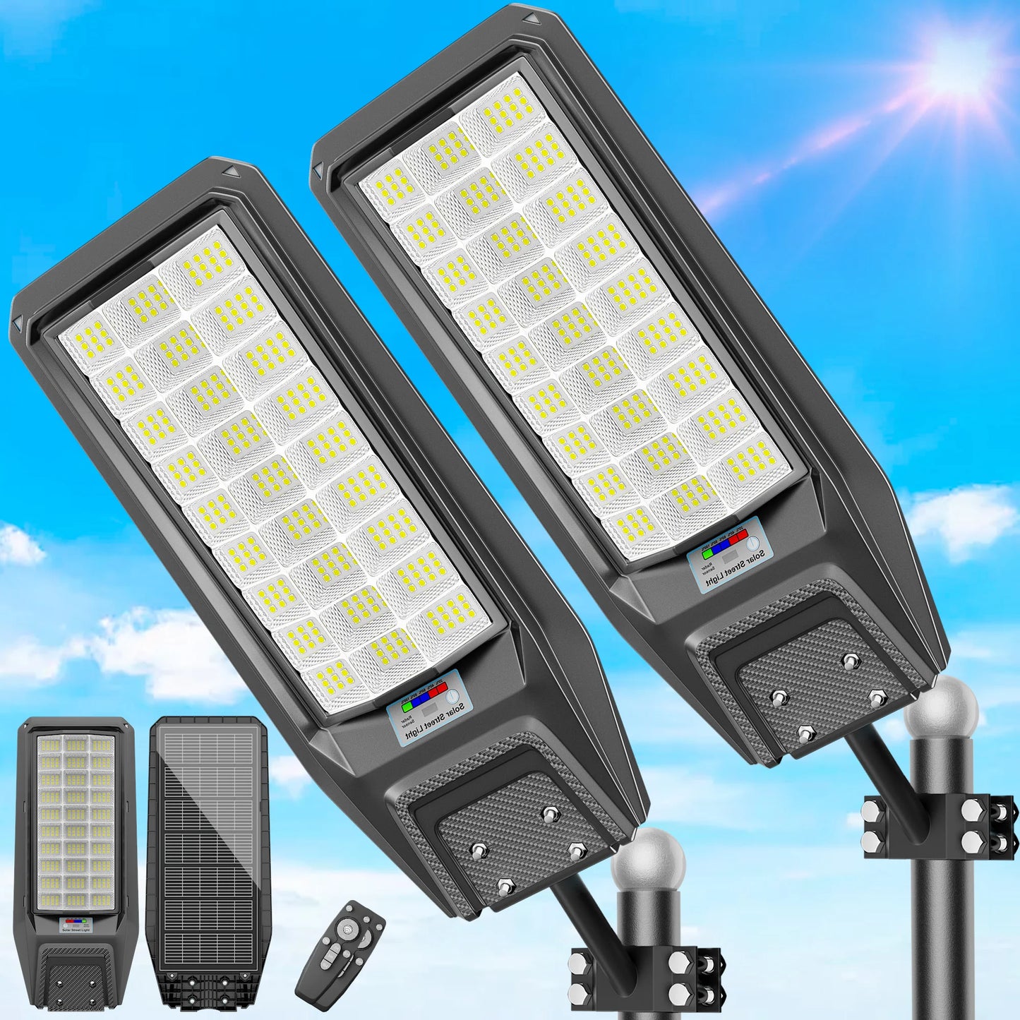 2 outdoor waterproof solar lights in local warehouse, with motion sensor, timer, constant-on mode, for yard, parking lot, IP65
