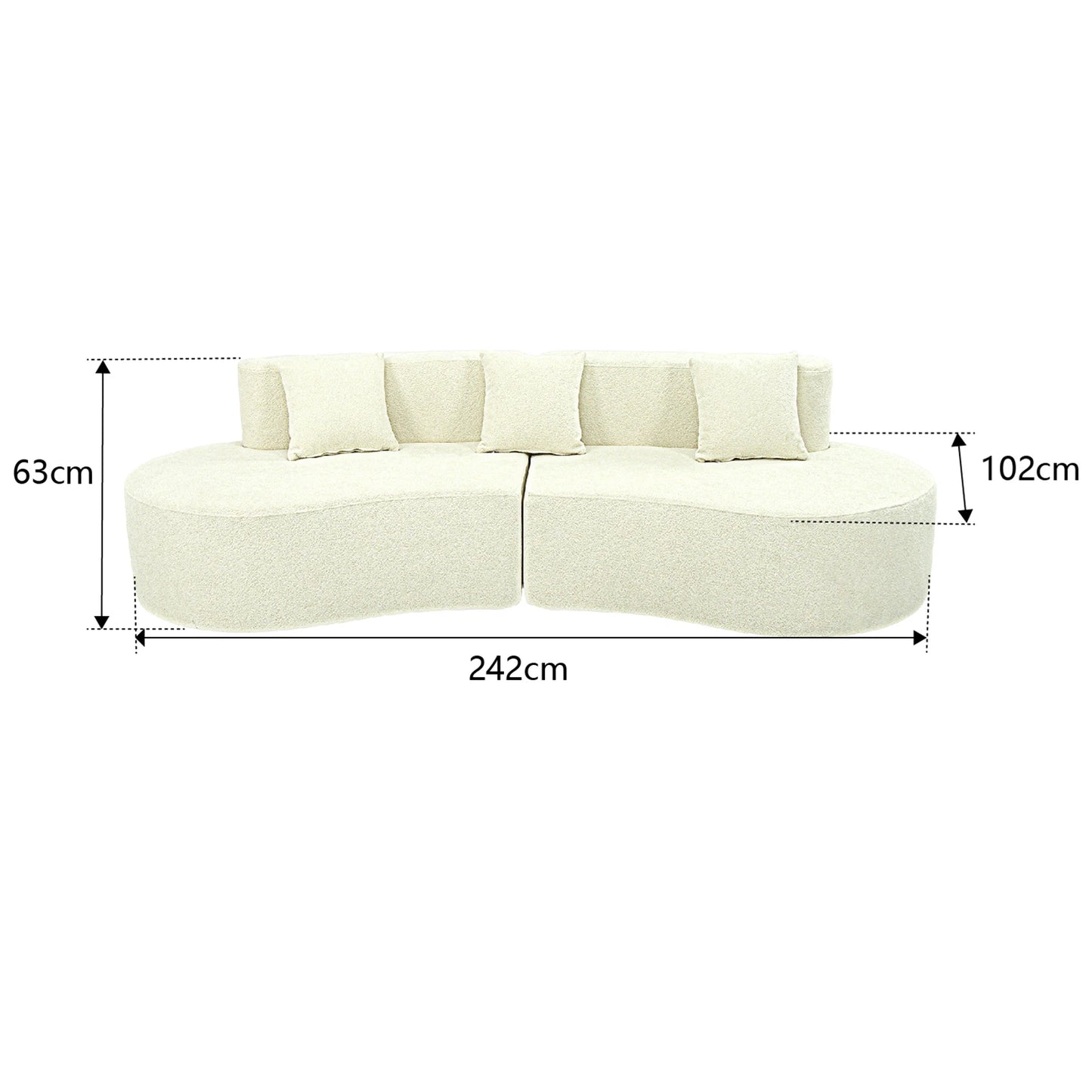 US Modern Curved Couch 4 Seat Minimalist Elegant Half Moon Sofa Compressed Modular Sectional Sofa Home Living Room Cream White