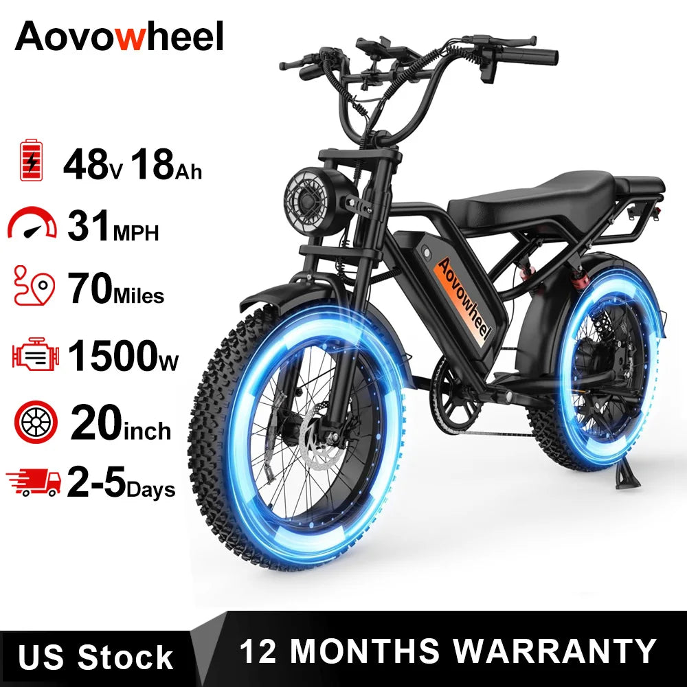 AOVOWHEEL AW2PRO Electric Fat Tire Bike 1500W All Terrain