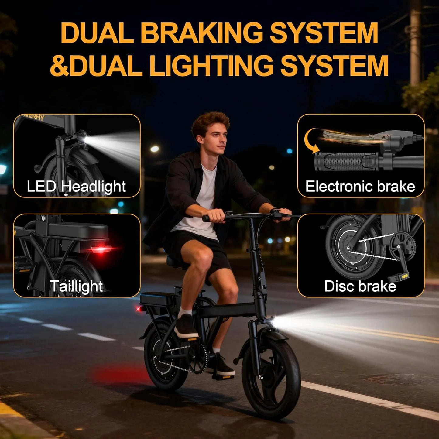 Ladped Foldable Electric Bike Dual Seat 500W 48V 30 MPH