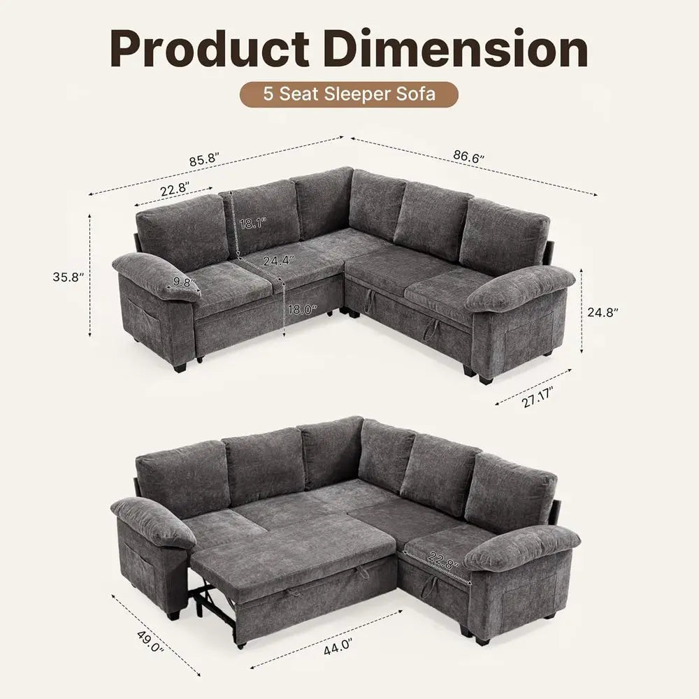 Sectional Sofa Bed With Storage And Pull Out Couch