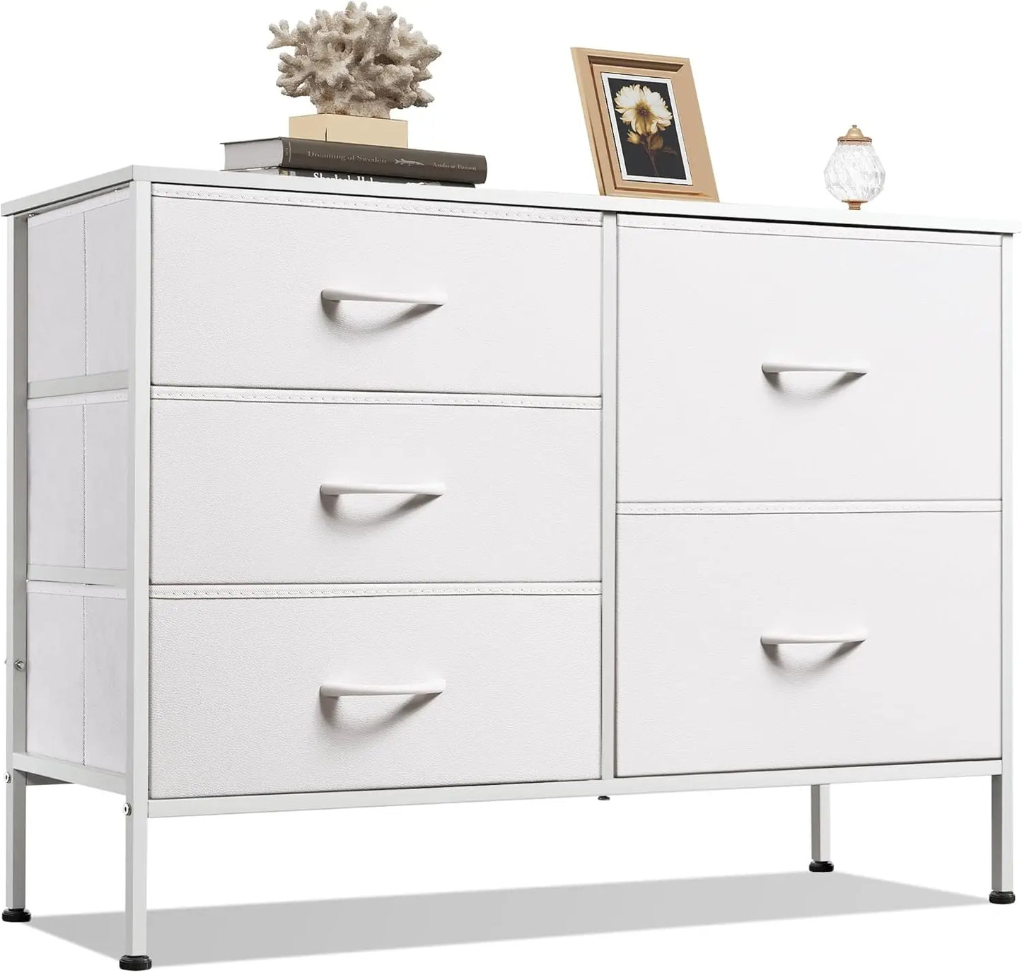 JHK 5 Drawer Dresser With Metal Frame For Bedroom Living Room Storage
