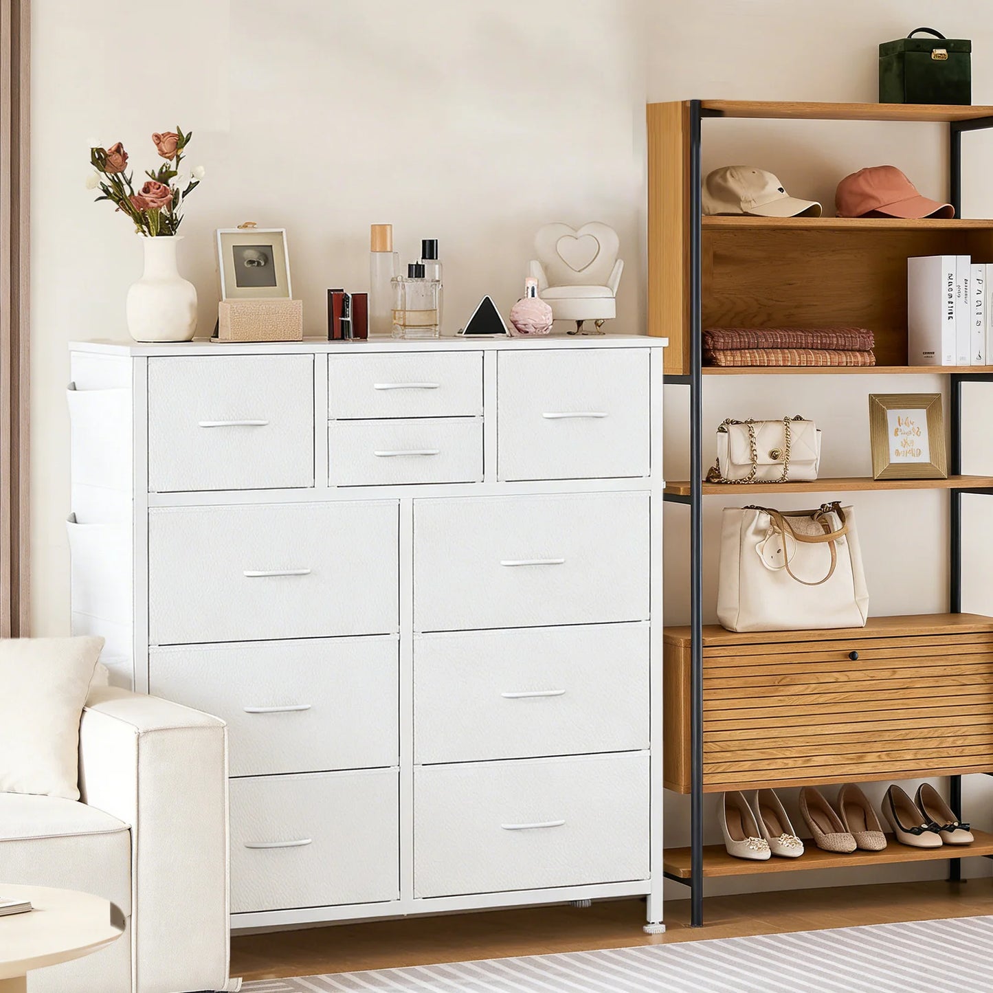 JHK Living Room Fabric Drawers Cabinet With Steel Frame Organizer