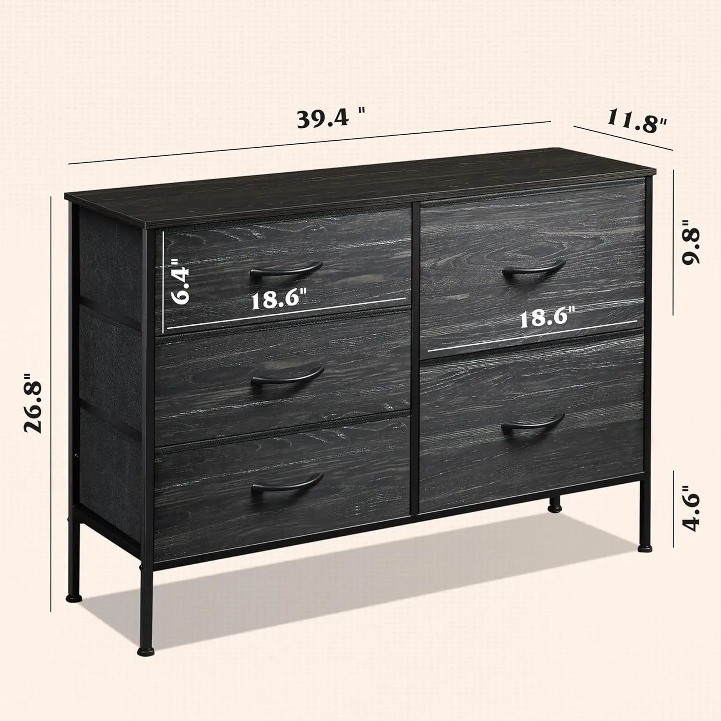JHK 5 Drawer Dresser With Metal Frame For Bedroom Living Room Storage