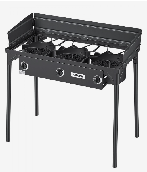 Three Burner Outdoor Propane Gas Stove With Tall Stand Regulator