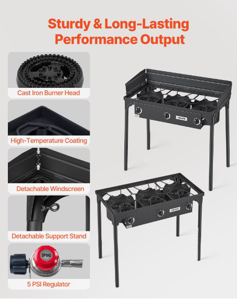 Three Burner Outdoor Propane Gas Stove With Tall Stand Regulator