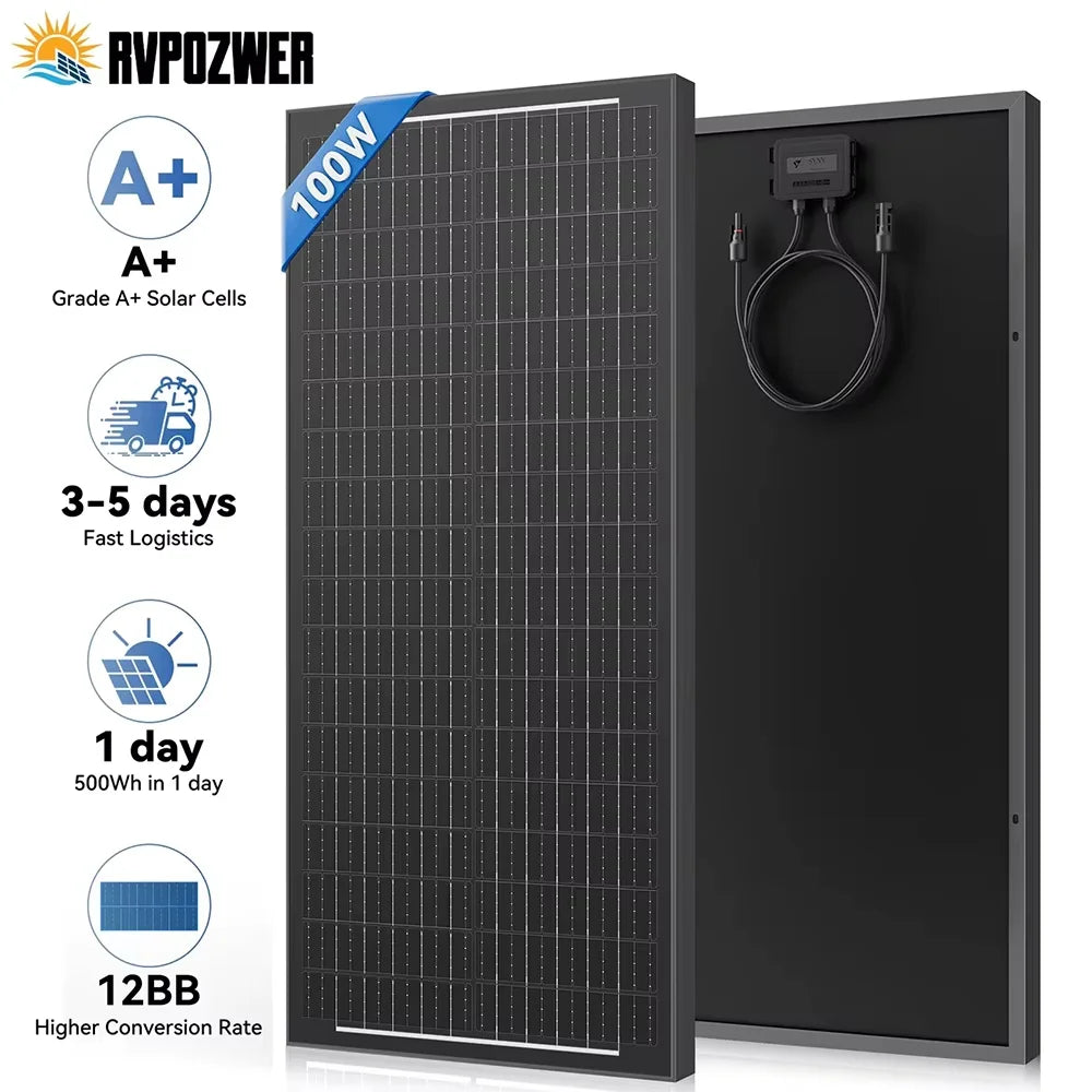 Rvpozwer 100W N-Type Monocrystalline Solar Panel For Rooftop Camping