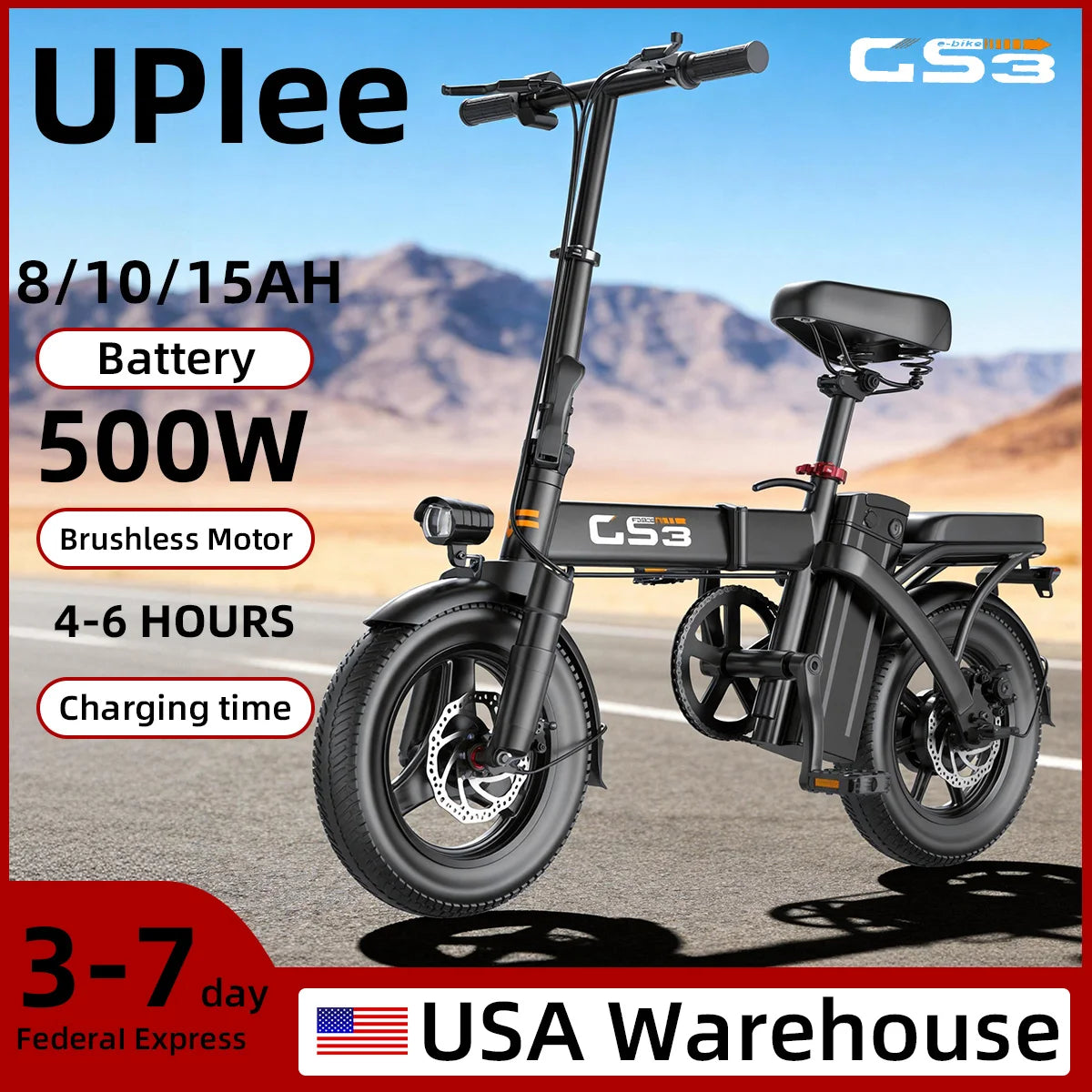 UPlee Electric Bike 500W Brushless Motor 48V Battery Long Range