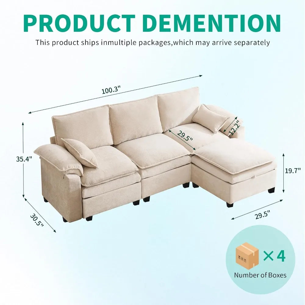 Cloud Chenille U Shaped Modular Sectional Sofa For Living Room