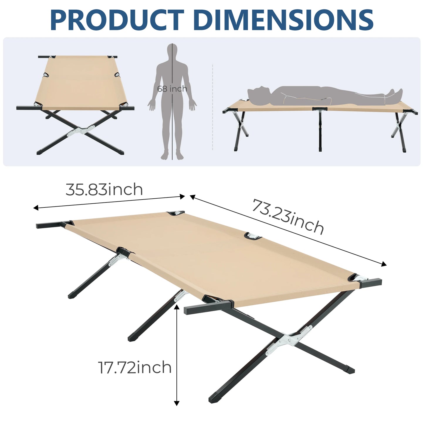 JHK Portable Folding Camping Cot Lounge Chair With 300 Lb Capacity