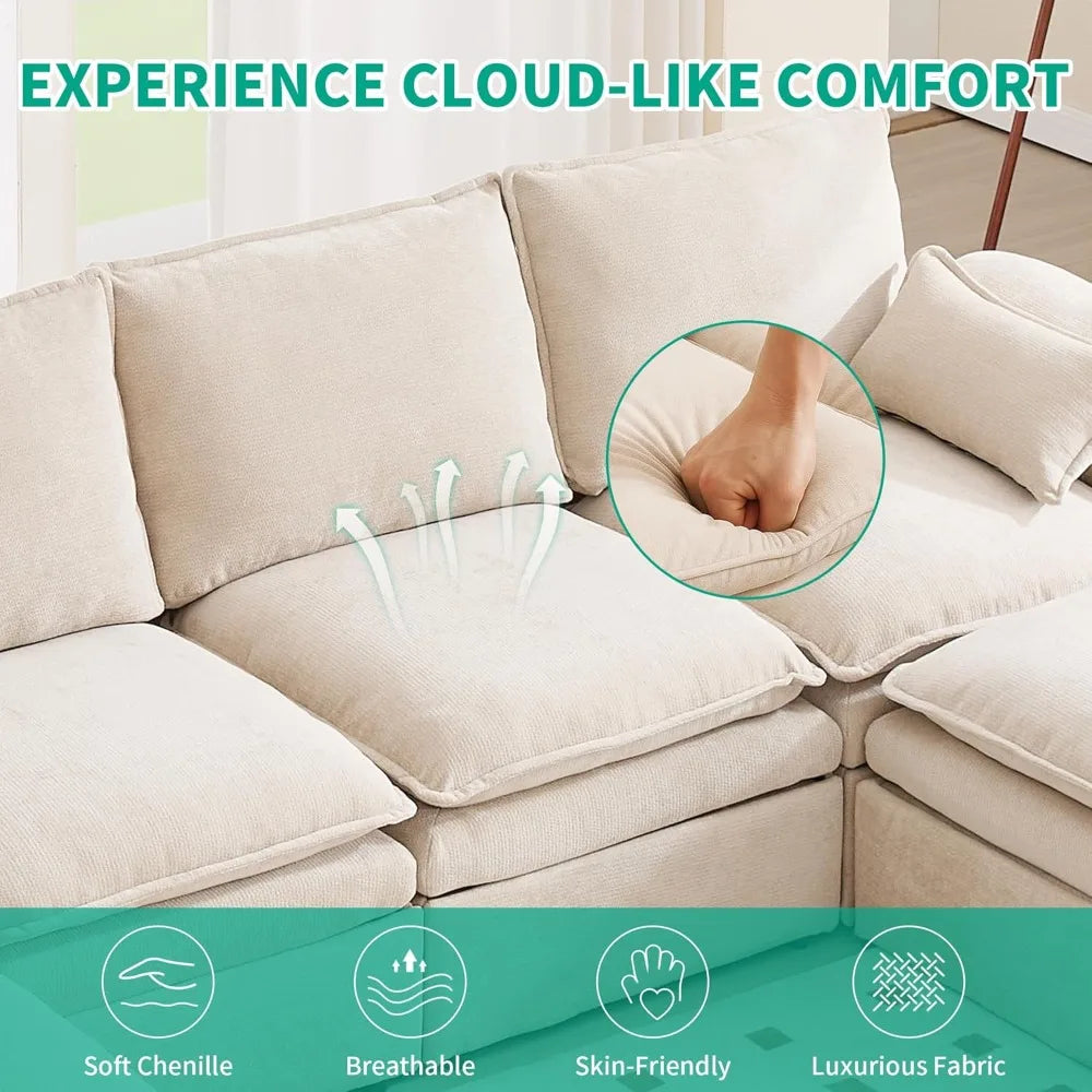 Cloud Chenille U Shaped Modular Sectional Sofa For Living Room