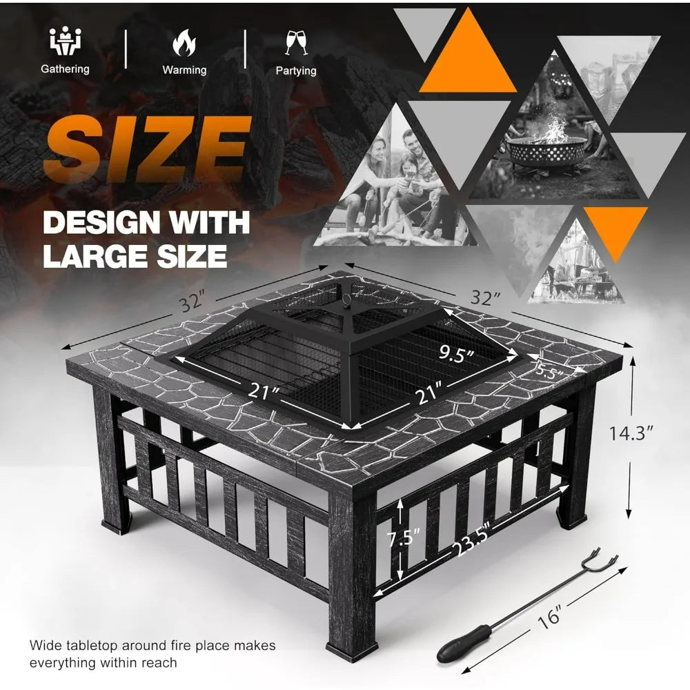 Outdoor Metal Fire Pit Table With Waterproof Cover For Patio