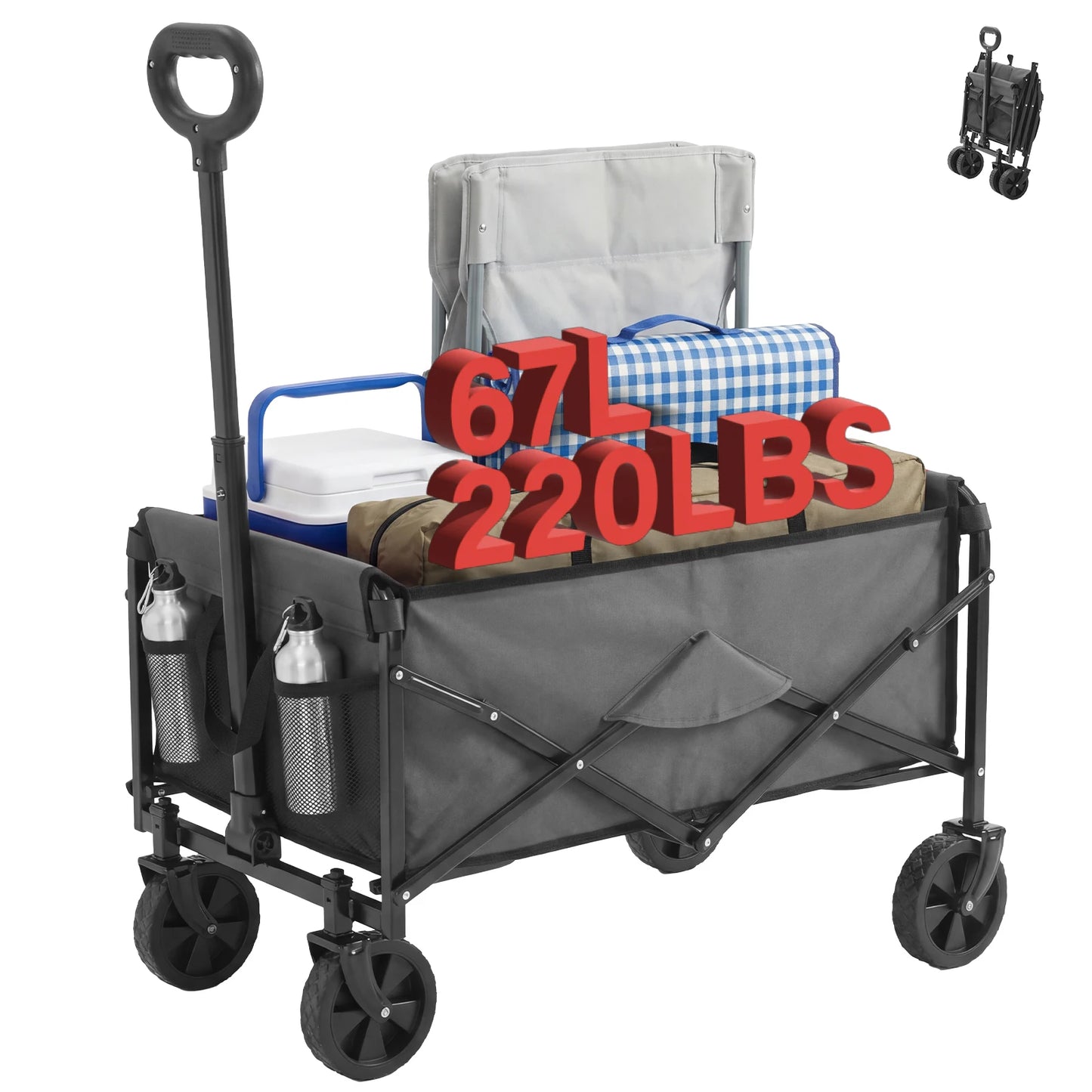 JHK Heavy Duty Collapsible Wagon Cart With Wheels 220 Lb
