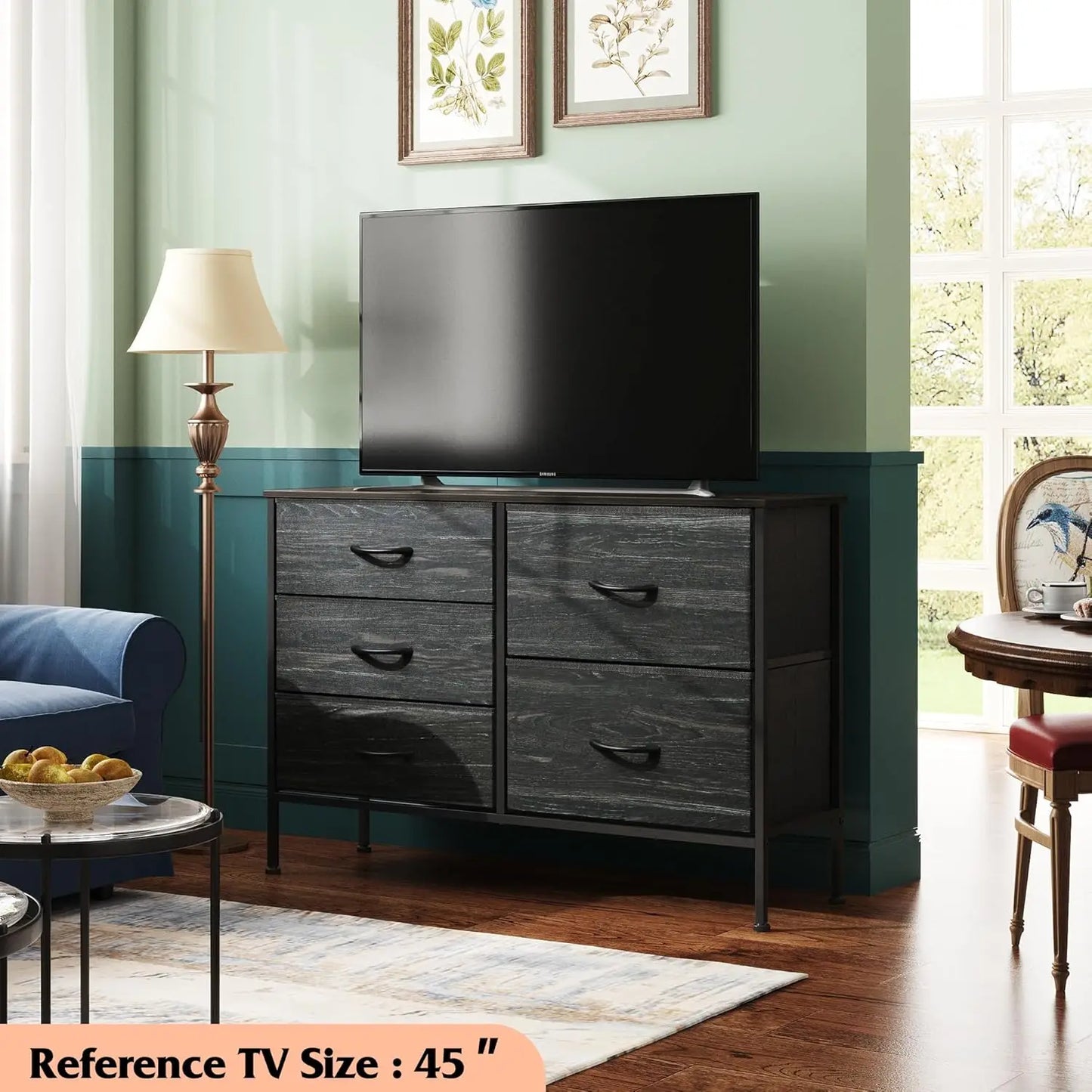 JHK 5 Drawer Dresser With Metal Frame For Bedroom Living Room Storage