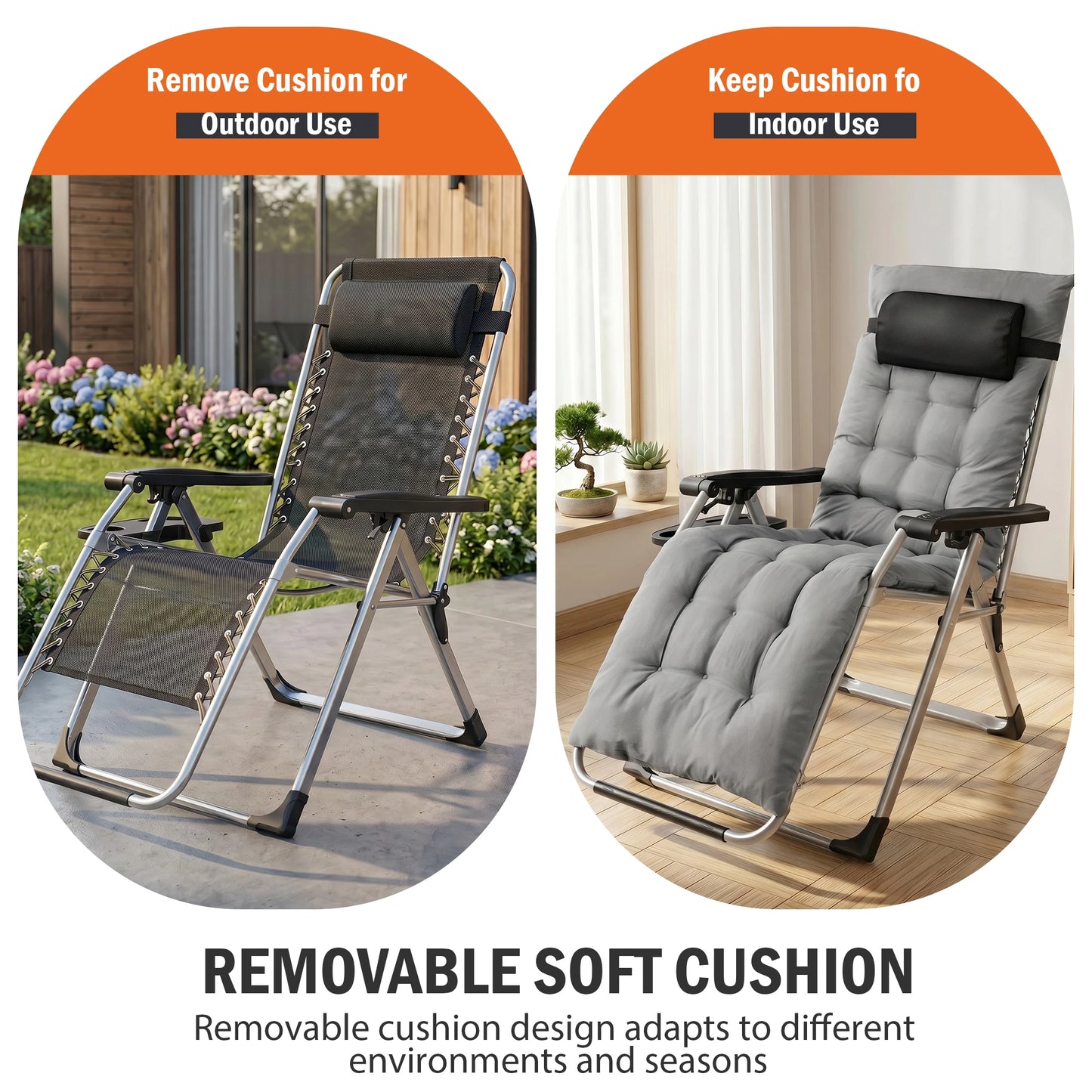 JHK Zero Gravity Reclining Camping Lounge Chair With Cup Holders