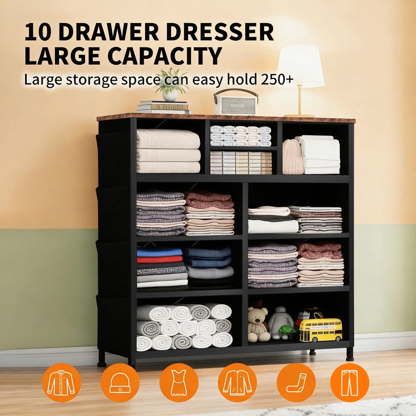 JHK Living Room Fabric Drawers Cabinet With Steel Frame Organizer