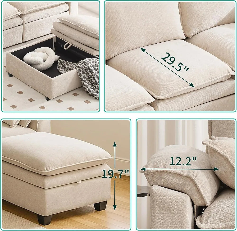Cloud Chenille U Shaped Modular Sectional Sofa For Living Room