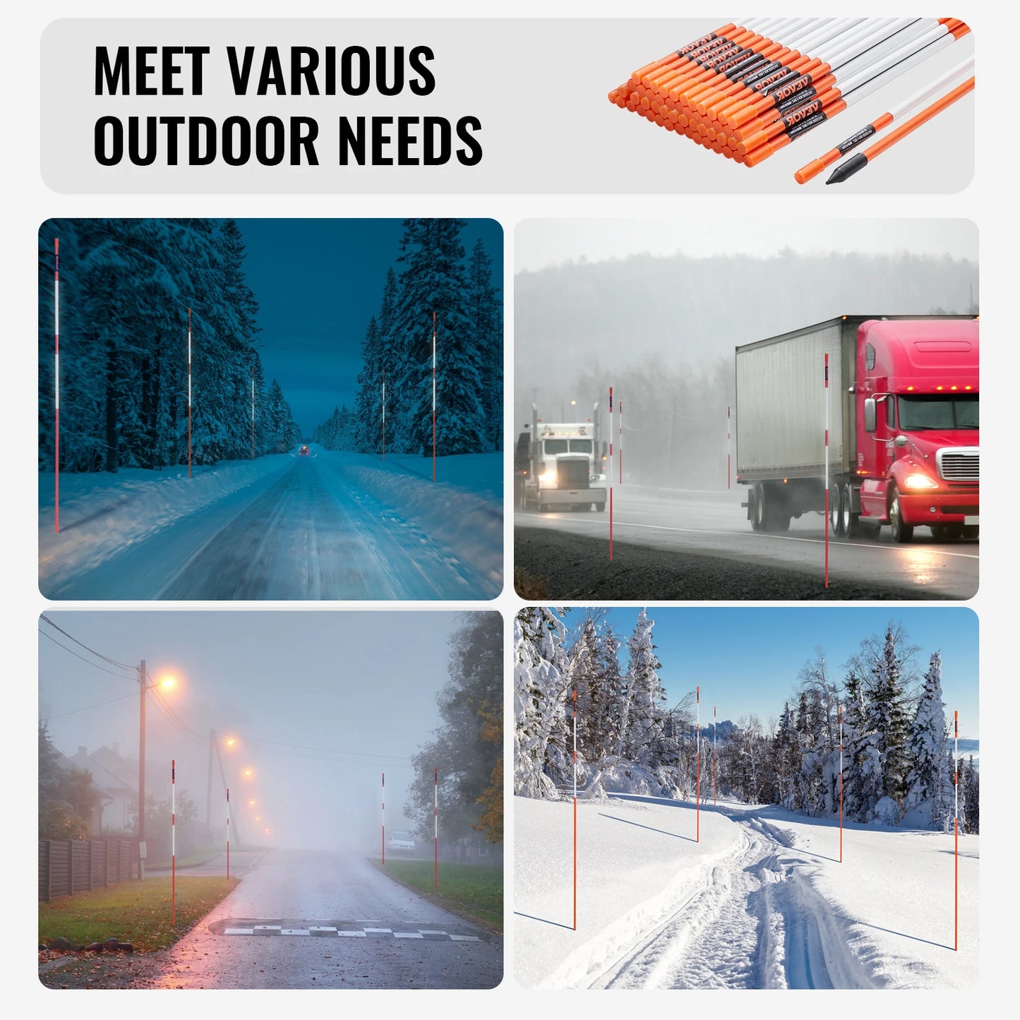 SucceBuy Driveway Markers Reflective Fiberglass Poles For Parking Lots