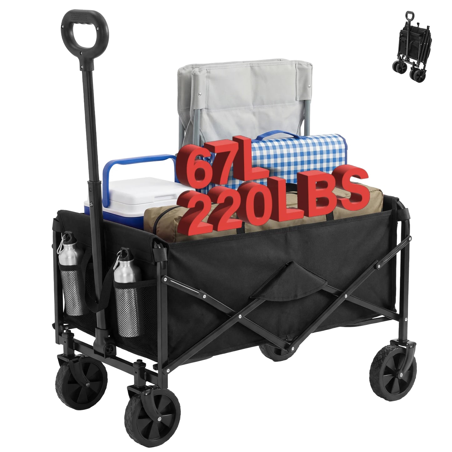 JHK Heavy Duty Collapsible Wagon Cart With Wheels 220 Lb