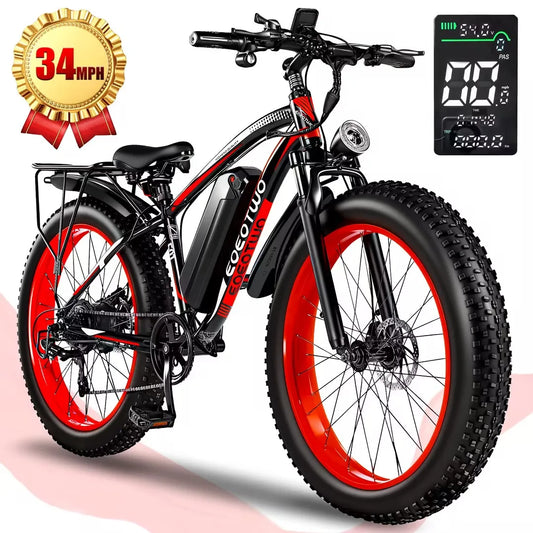 EOEOTWO 1500W Fat Tire Electric Bike for Adults 26"x4.0 All Terrain Ebike 34MPH Fast Mountain E-Bike 48V Long Range Snow Beach Bicycle