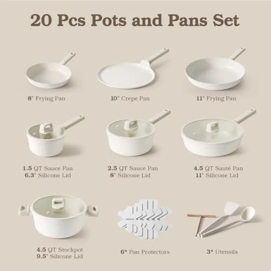 20Pcs Pots and Pans Set Nonstick, Ceramic Cookware Set Non Stick, Non-toxic Healthy Kitchen Cooking Set, Induction Compatible,