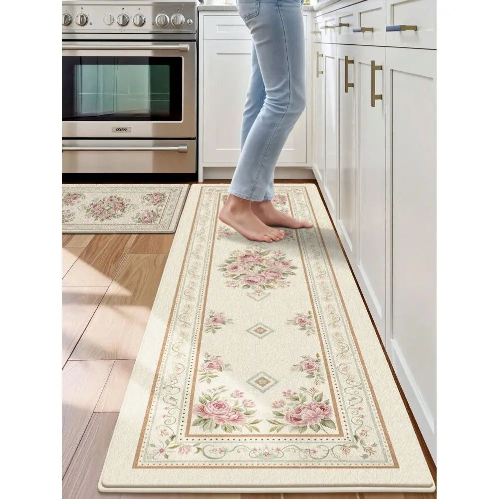 European Floral Pattern Long Kitchen Mat