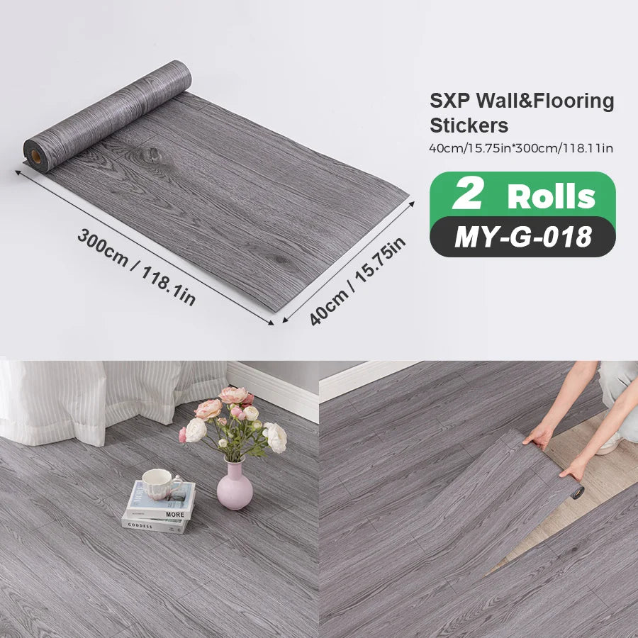 2 Rolls Self-Adhesive Wall and Floor Sticker Peel and Stick 15.75x118.11inch Wood Grain and Marble Design Wallpaper Sticker
