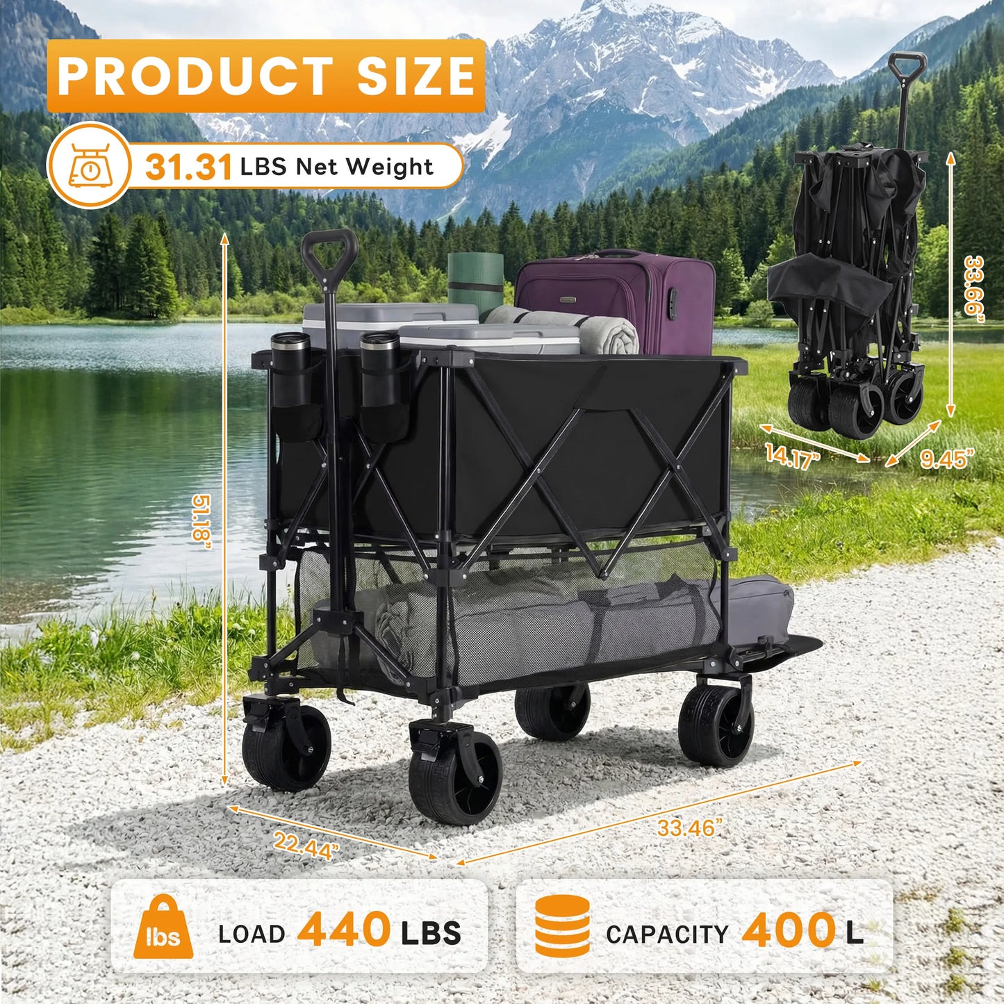 JHK Double Decker Garden Wagon Cart Outdoor Collapsible