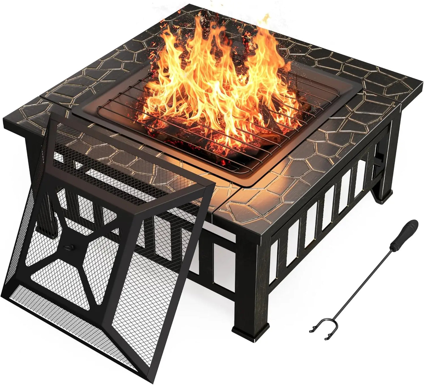 Outdoor Metal Fire Pit Table With Waterproof Cover For Patio