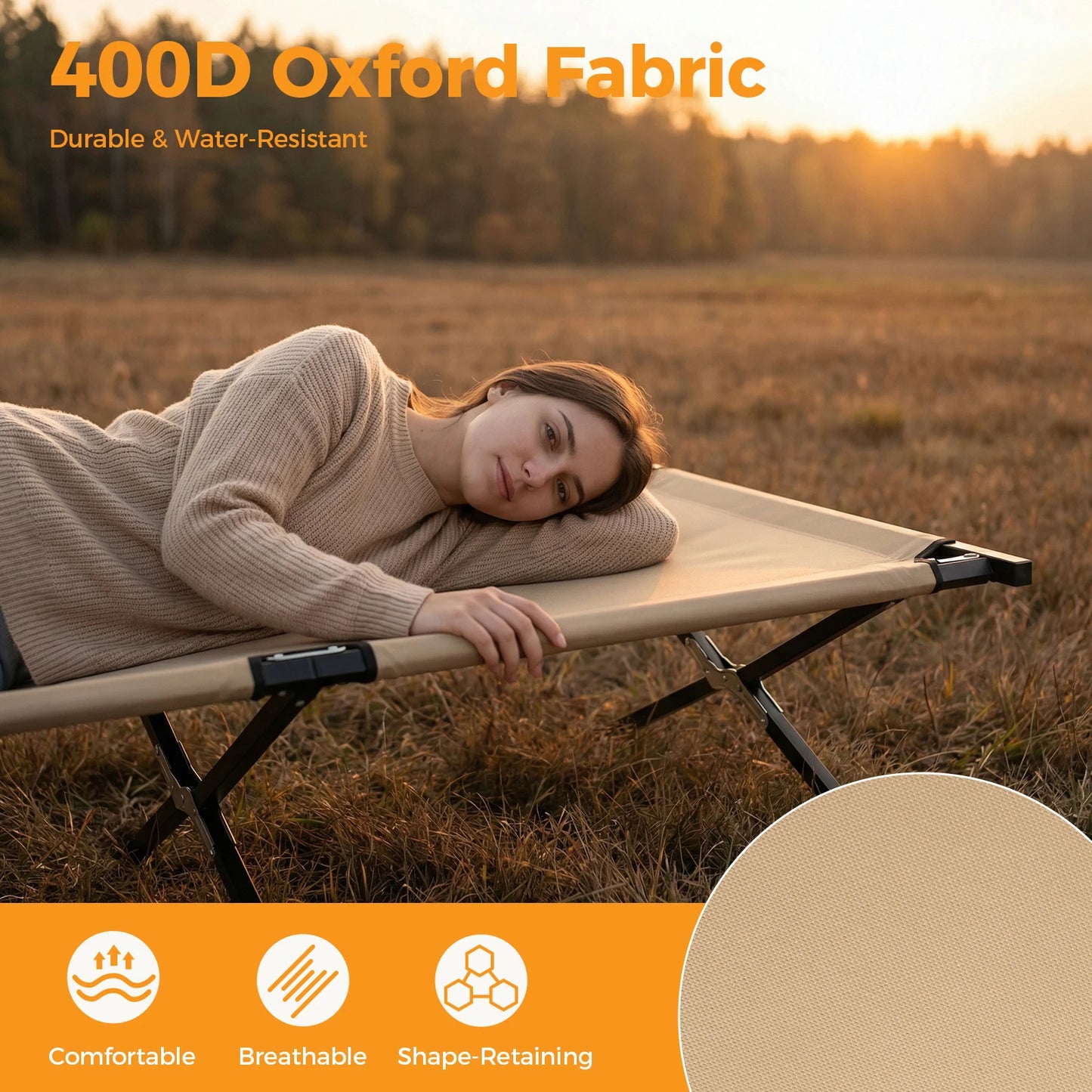 JHK Portable Folding Camping Cot Lounge Chair With 300 Lb Capacity
